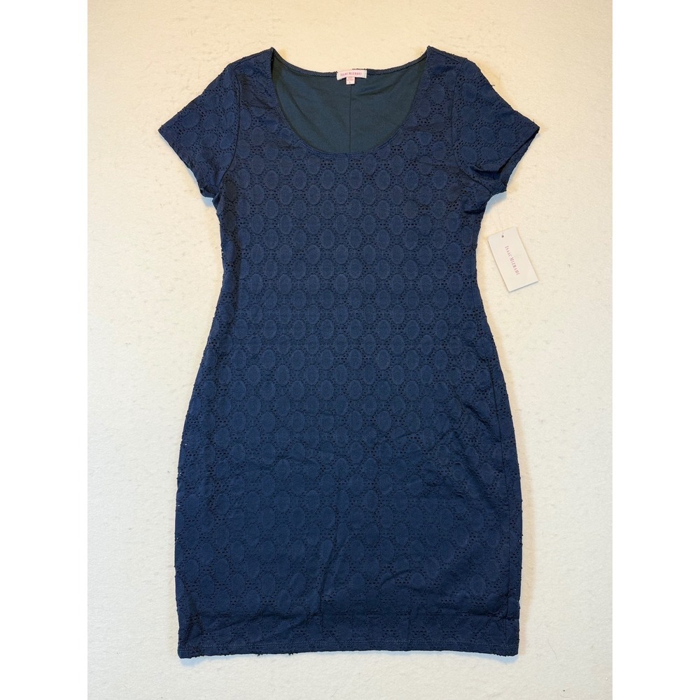 Isaac Mizrahi Navy Blue Lace Short Sleeve Sheath Dress Size L